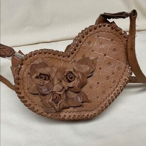 Heart Tooled Leather Crossbody Bag With Roses
